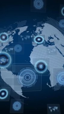 Veri işleme ve dünyadaki ekranları tarayan dürbünlerin bileşimi. küresel bağlantılar, dijital arayüz ve teknoloji konsepti dijital olarak oluşturulmuş görüntü.