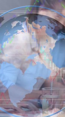 Animation of financial data processing over businesses people. global business, finances, data processing and digital interface concept digitally generated video.