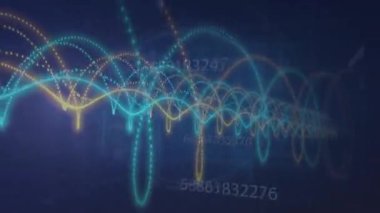 İçe doğru hareket eden parçacıklar, analiz için sayıları kaydıran Kehribar dalgalanmaları oluşturuyorlar. Soyut, dijital, geleceksel, dinamik, teknoloji, hareket, görselleştirme