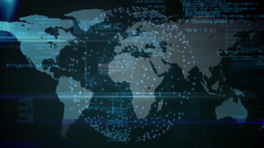 Görsellik bağlantısı, halka görünmeye başlayan noktalar dünyayı ve kodu tarıyor, simgeleri birbirine bağlayan ışınlar. Fütürist, dijital, teknoloji, ağ, siber alan, arayüz, yenilik