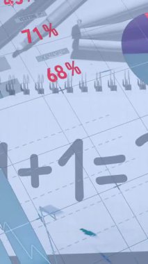 Animation of data processing over mathematical equation and school items. Global education and digital interface concept digitally generated video.