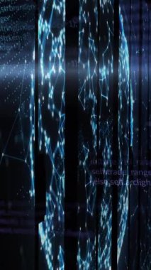 Siyah arkaplanda veri işleme ve şekillerin animasyonu. küresel iş ve dijital arayüz kavramı dijital olarak oluşturulmuş video.