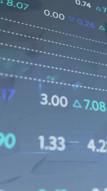 Animation of financial data processing over business people working in office. Global business, finances, computing and data processing concept digitally generated video.