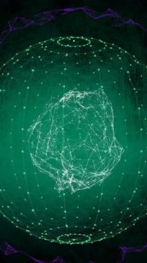 Mor ışık yollarıyla dönen parlayan yeşil kürenin bileşimi. küresel bağlantılar, dijital arayüz ve teknoloji konsepti dijital olarak oluşturulmuş görüntü.