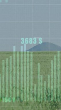 Tarımsal alandaki ağaç üzerinde istatistik ve veri işleme animasyonu. Küresel işletme veri işleme ve hesaplama kavramı dijital olarak oluşturulmuş video.