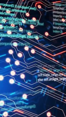 Siyah arkaplan üzerinde veri işleme animasyonu. Sosyal medya ve dijital arayüz konsepti dijital olarak oluşturulmuş video.