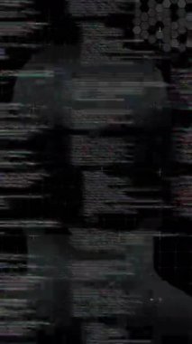 Dijital insan üzerinde ikonlarla veri işleme animasyonu. İş, teknoloji ve dijital arayüz kavramı dijital olarak oluşturuldu.