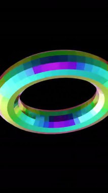 Siyah arkaplan üzerinde 3D renkli şekillerin animasyonu. Dijital olarak oluşturulan soyut, renk, şekil ve hareket konsepti.