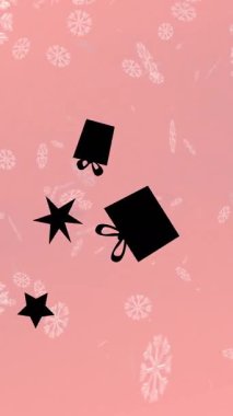 Kar yağarken hediye animasyonu. Noel, kış, gelenek ve kutlama konsepti dijital olarak oluşturulmuş video.