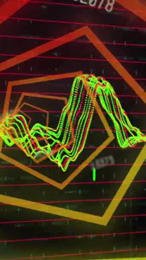 Değişen sayılara ve veri işlemesine karşı kusursuz desenli altıgen neon tünelin animasyonu. Bilgisayar arayüzü ve iş teknolojisi kavramı