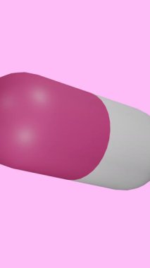 Pembe arka planda yüzen hapların animasyonu. Küresel tıp ve dijital arayüz kavramı dijital olarak oluşturulmuş video.