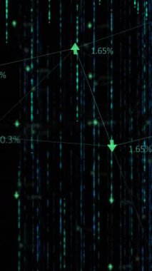 Veri işleme animasyonu ve siyah arkaplan üzerindeki oklar. dijital arayüz ve veri işleme kavramı dijital olarak oluşturuldu.