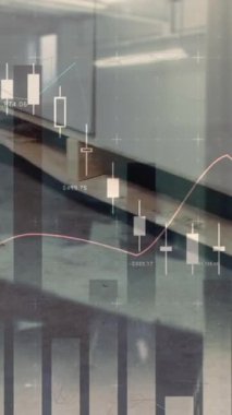 Ofis animasyonu ve veri işleme kutusu. Küresel iş ve dijital arayüz kavramı dijital olarak oluşturulmuş video.