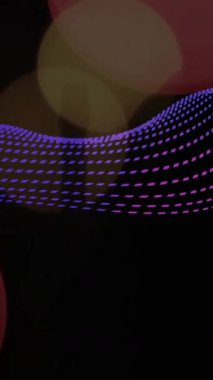 Akan çizgilerin soyut animasyonu ve koyu arkaplanda bokeh ışıkları. pürüzsüz, geleceksel, hareket, dijital, tasarım, şablon