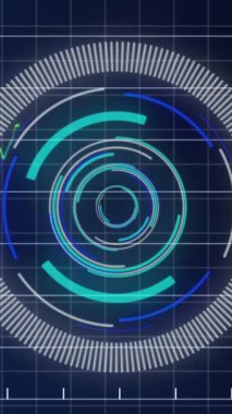 Animation of scope scanning and data processing over blue background. Global business and digital interface concept digitally generated video.