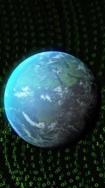 Siyah arkaplanda veri işleme ve küre animasyonu. küresel iş ve dijital arayüz kavramı dijital olarak oluşturulmuş video.