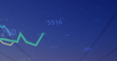 Yüzen sayılar yeşil çizgiye tırmanıyor sarı ve mavi dalgalara tırmanıyor ve güç kullanımını gösteriyor. Veri görselleştirme, enerji, altyapı, soyut, teknoloji, analitik, sürdürülebilirlik