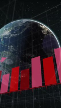 Animation of financial data processing over globe. Global business, finances, computing and data processing concept digitally generated video.