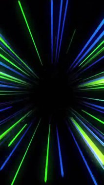 Siyah arkaplan üzerinde mavi ve yeşil neon ışık izlerinin canlandırılması. Soyut, neon ve ışık konsepti, dijital olarak üretilen video.