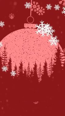 Kırmızı takı ve kırmızı zemine yağan karın animasyonu. Noel kutlaması konsepti dijital olarak oluşturulmuş görüntü.