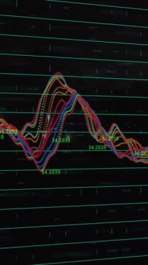 Animation of data processing over red wave. Global business and digital interface concept digitally generated video.