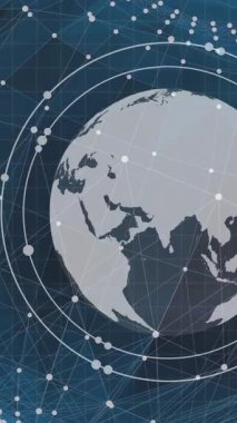 Bağlantı ağı üzerinden istatistik, veri işleme ve küresel animasyon. Küresel iş, iletişim, dijital arayüz, finans ve veri işleme kavramı dijital olarak oluşturuldu.