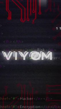 Virüs metni üzerindeki hata tekniğinin animasyonu, programlama diline karşı devre kartı deseni. Dijital olarak üretilmiş, hologram, hastalık, makine öğrenme, kodlama ve teknoloji kavramı.