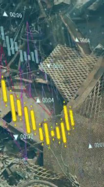 Animation of data processing over rubbish dump. Global business, ecology and digital interface concept digitally generated video.