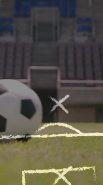 Futbol ve stadyum üzerinde oyun planı çizimi. Spor ve yarışma konsepti dijital olarak oluşturulmuş video.