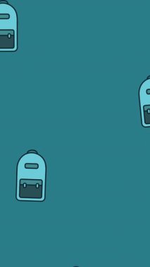 Mavi arka planda hareket eden mavi okul çantalarının animasyonu. okul, eğitim ve öğrenim konsepti dijital olarak oluşturulmuş video.