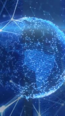 Bağlantılar ve veri işleme ile dünyanın animasyonu. Dijital olarak oluşturulmuş küresel bağlantılar, veri işleme, hesaplama ve dijital arayüz kavramı.