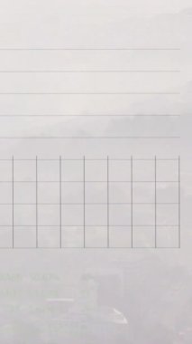 Animation of financial data processing over cityscape. Global business, finances, computing and data processing concept digitally generated video.