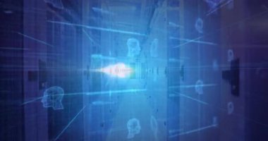 Dalga biçimi darbesi, kafa hatlarının solmasına neden oluyor. Neon pembe siluet, aktive eden devreyi birleştiriyor. Teknoloji, dijital, fütüristik, sibernetik, veri, yenilik, soyut