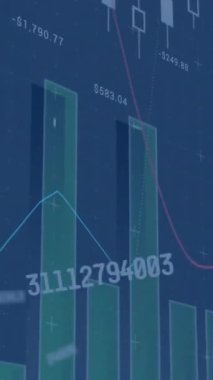 İstatistik ve finansal veri işleme animasyonu. Küresel iş, bağlantılar, hesaplama ve veri işleme kavramı dijital olarak oluşturulmuş video.