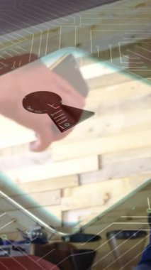 Ödeme terminalini kullanan insanların ağ güvenliği asma kilidinin canlandırılması. küresel iletişim ve veri güvenliği konsepti dijital olarak oluşturulmuş video.