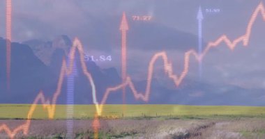 Tırtıklı turuncu çizgi çimenli düz oklar üzerinde ortaya çıkıyor veri eğilimini gösteren uç değerlerdeki oklar üzerinde. Veri görselleştirme, analiz, ilerleme, büyüme, performans, dijital arayüz