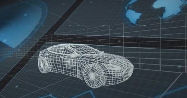 Başlangıçta prototip demo için arka planda beyaz kablo modeliyle yan görünüm gösteriliyor. Gelecek, teknoloji, yenilik, dijital, minimalist, sanal, kavramsal