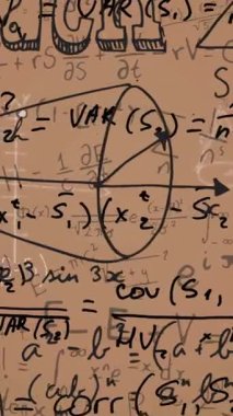 Kahverengi arkaplanda matematiksel denklemlerin animasyonu. öğrenme ve matematik eğitim kavramı dijital olarak oluşturulmuş video.