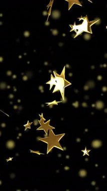 Siyah arkaplanda ışık noktalarının üzerinde yüzen yıldızların animasyonu. Yılbaşı partisi kutlaması konsepti dijital olarak oluşturulmuş video.