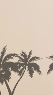 Bej arka planda palmiye ağaçlarının siluetinin animasyonu. Soyutlama ve doğa, dijital olarak üretilen video.