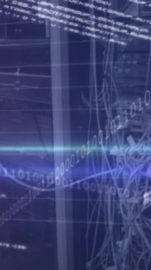 Bir bilgisayar sunucusunun kapatılmasına karşı ikili kodlama ve borsa veri işleme. küresel ekonomi ve iş veri depolama teknolojisi kavramı