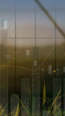 Elektrik direkleri üzerindeki finansal grafiklerin animasyonu. enerji, elektrik, finans ve ekonomi konsepti dijital olarak oluşturulmuş video.