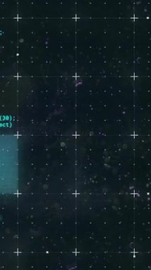 Siyah zemin üzerinde veri işleme ve yanıp sönen ışıkların animasyonu. Bağlantı, veri, işleme, dijital arayüz ve iletişim, dijital olarak oluşturulmuş video.