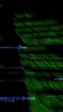 Siyah arkaplanda veri işleme animasyonu. Küresel teknoloji, bilgisayar ve dijital arayüz kavramı dijital olarak oluşturulmuş video.