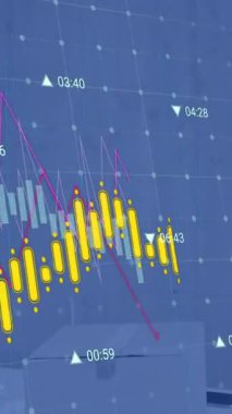 Ofis masasında finansal veri işleme animasyonu. Küresel iş, finans, hesaplama ve veri işleme kavramı dijital olarak oluşturulmuş video.