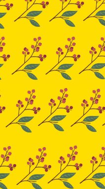 Sarı arkaplanda hareket eden çoklu kırmızı çiçeklerin animasyonu. desen, renk ve hareket konsepti dijital olarak oluşturulmuş video.