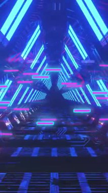 Neon tünelinde ilerleyen veri transferinin ışıldayan ışık izlerinin animasyonu. Dijital olarak oluşturulmuş küresel sanal gerçeklik, veri işleme, hesaplama ve dijital arayüz kavramı.