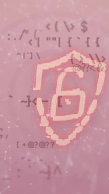 Pembe arka planda güvenlik kilidi simgesine karşı bağlantılar ve değişen semboller ağı. küresel ağ oluşturma ve siber güvenlik teknolojisi cocnept