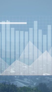 Animation of statistical data processing against aerial view of cityscape. Business data and analytics technology concept