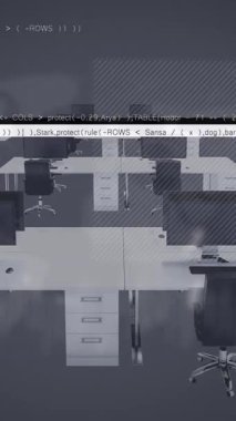 Ofiste veri işleme animasyonu. küresel iş ve dijital arayüz kavramı dijital olarak oluşturulmuş video.